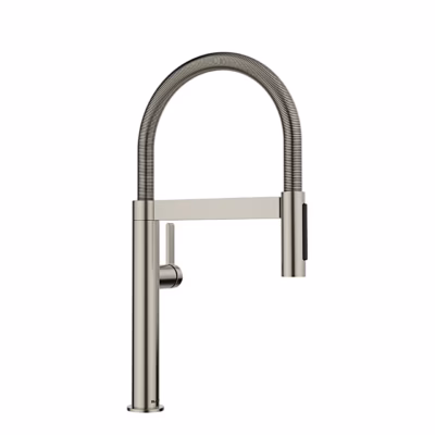 Poolprofessionaalne kõrgsurve köögisegisti väljatõmmatava dušiga BLANCO CULINA-S II Mini, PVD UltraResist roostevaba teras, Satin Platinum, 441 mm, 180° pööratav tila, 2-joaline dušš