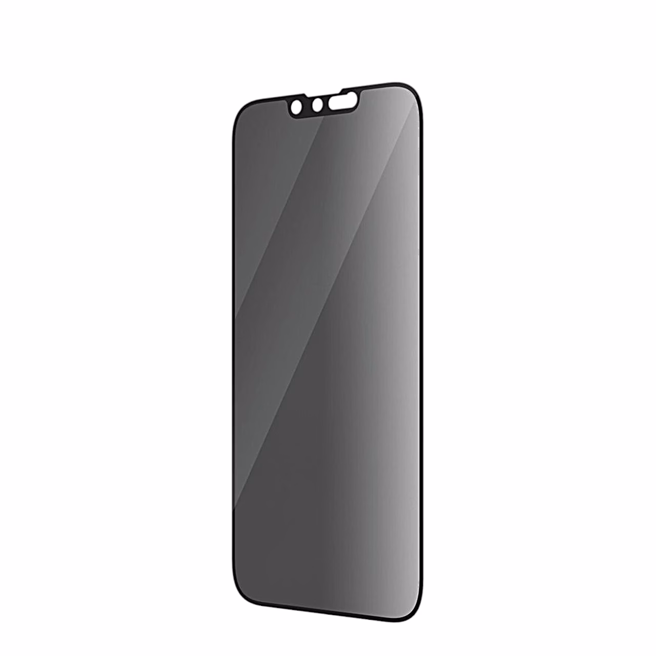 Tumendatud PanzerGlass Privacy Ultra-Wide Fit klaas lähivaates musta servaga