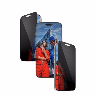 iPhone 17 Pro Max ja kahelt poolt tumenev PanzerGlass privaatsusklaas