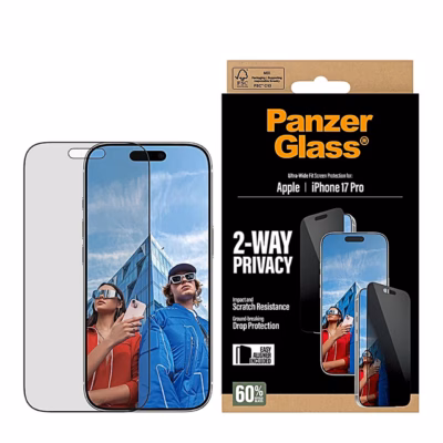 Ekraani kaitseklaas PanzerGlass iPhone 17 Pro ees koos 2-Way Privacy pakendiga