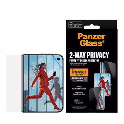 PanzerGlass 2-Way Privacy kaitseklaas iPhone Duo esiekraanile koos müügipakendiga