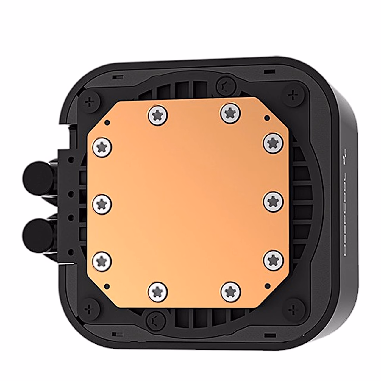 DeepCool LQ240 pumbaploki vasest jahutusplaat altpoolt vaadatuna