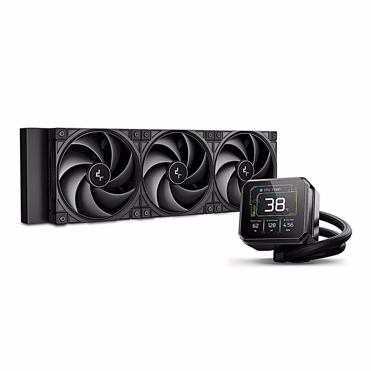 Must protsessori vesijahutus DeepCool SPARTACUS 360, radiaatoril kolm ventilaatorit ja pumbal ekraan