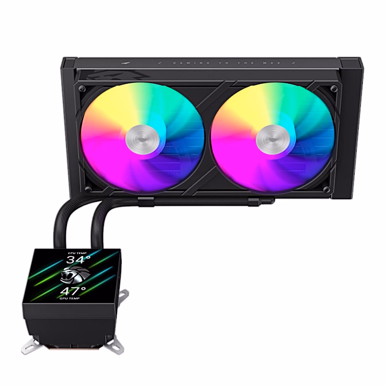 GAMEMAX GLACIER 240 LCD otsevaade, radiaatori all temperatuuri näitav pumbaplokk