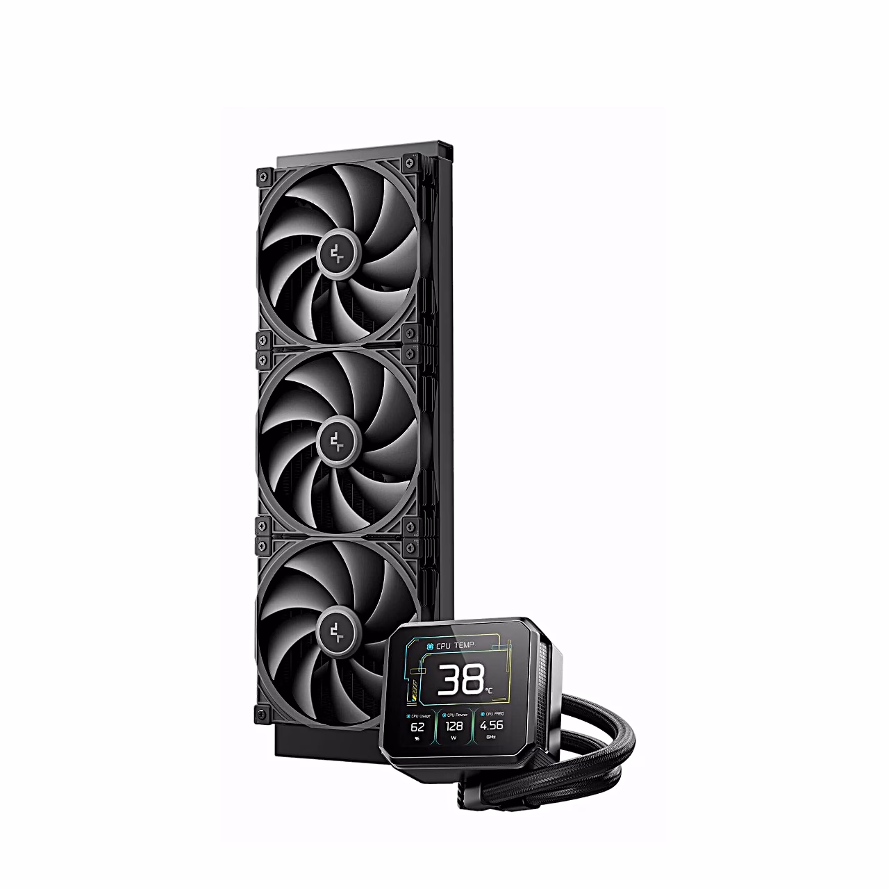 DeepCool SPARTACUS 420 vesijahutuse radiaator püstiasendis koos pumbaga
