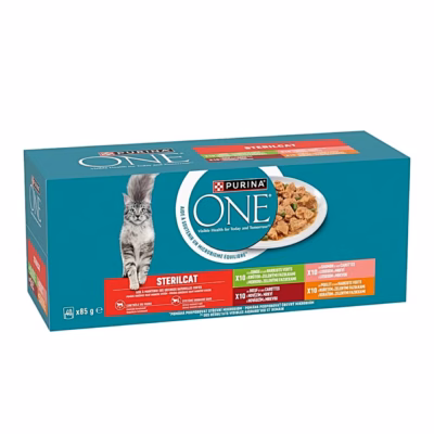 PURINA ONE Sterilcat 40x85g märg kassitoit veiseliha, lõhe, kana ja kalkuniga steriliseeritud täiskasvanud kassidele