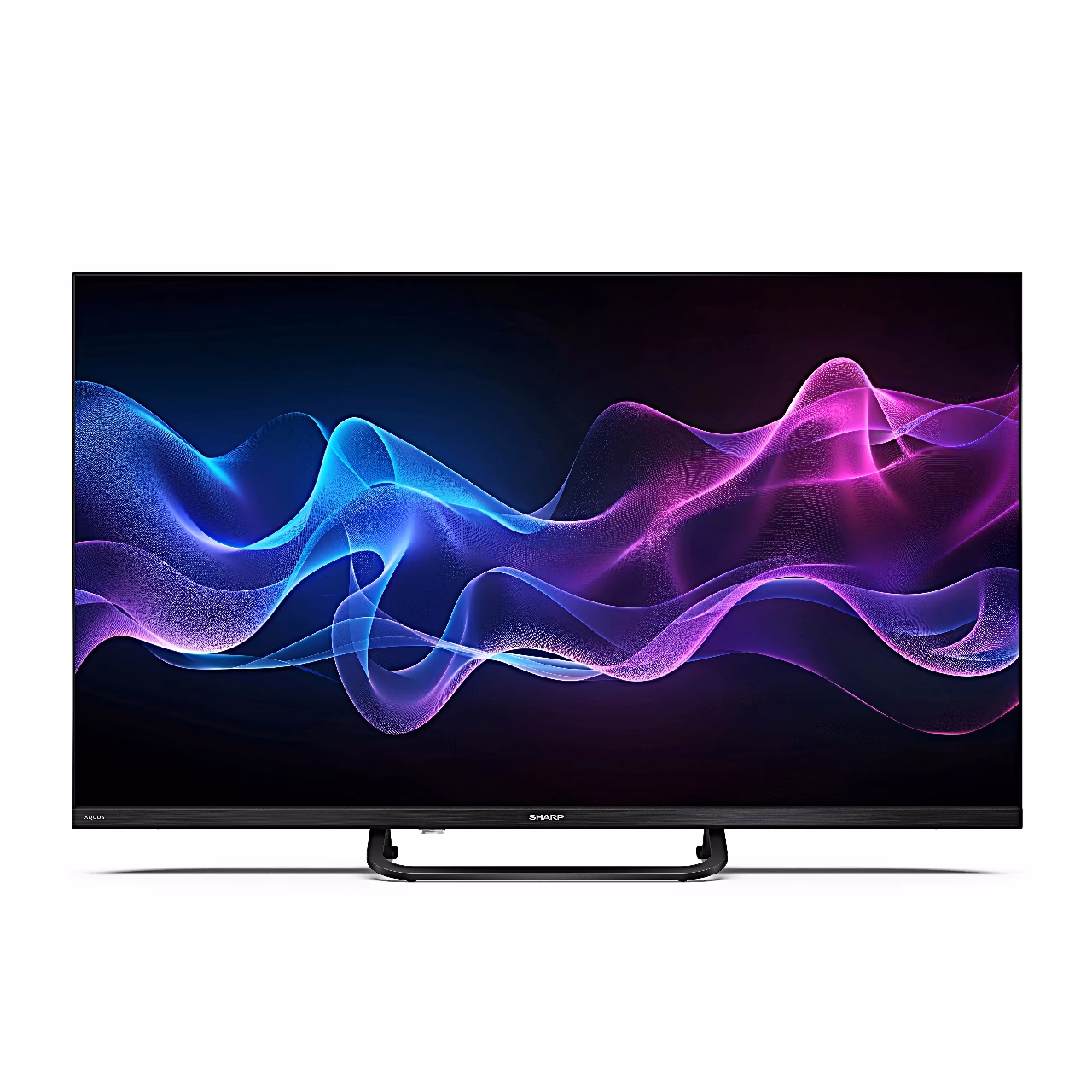 QLED-teler Sharp 32HF3865E eestvaates keskalusel, ekraanil sinakaslillad lained