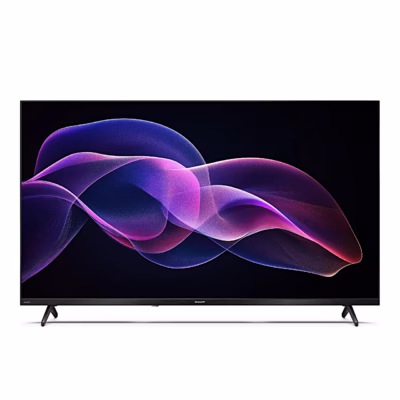 QLED-teler Sharp 40HF3265E eestvaates kahel jalal, ekraanil lilla lainekujund