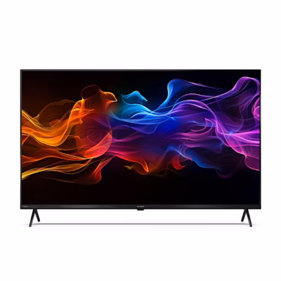 QLED-teler Sharp 43HP5265E eestvaates, ekraanil oranžid ja sinised värvilained
