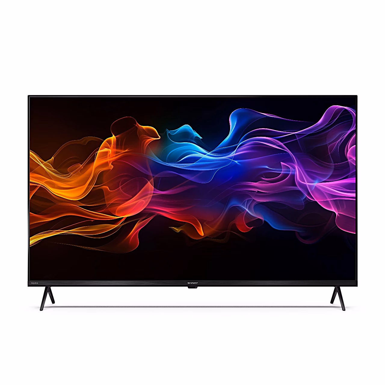 QLED-teler Sharp 43HP5265E eestvaates, ekraanil oranžid ja sinised värvilained