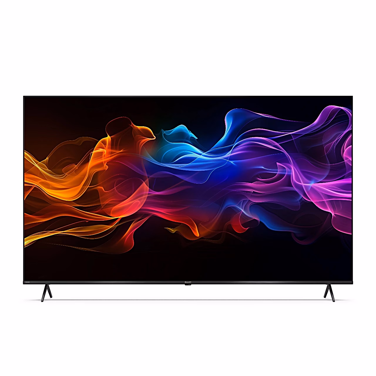 Sharp 65HP5265E QLED-teleri esikülg värvilise abstraktse taustapildiga