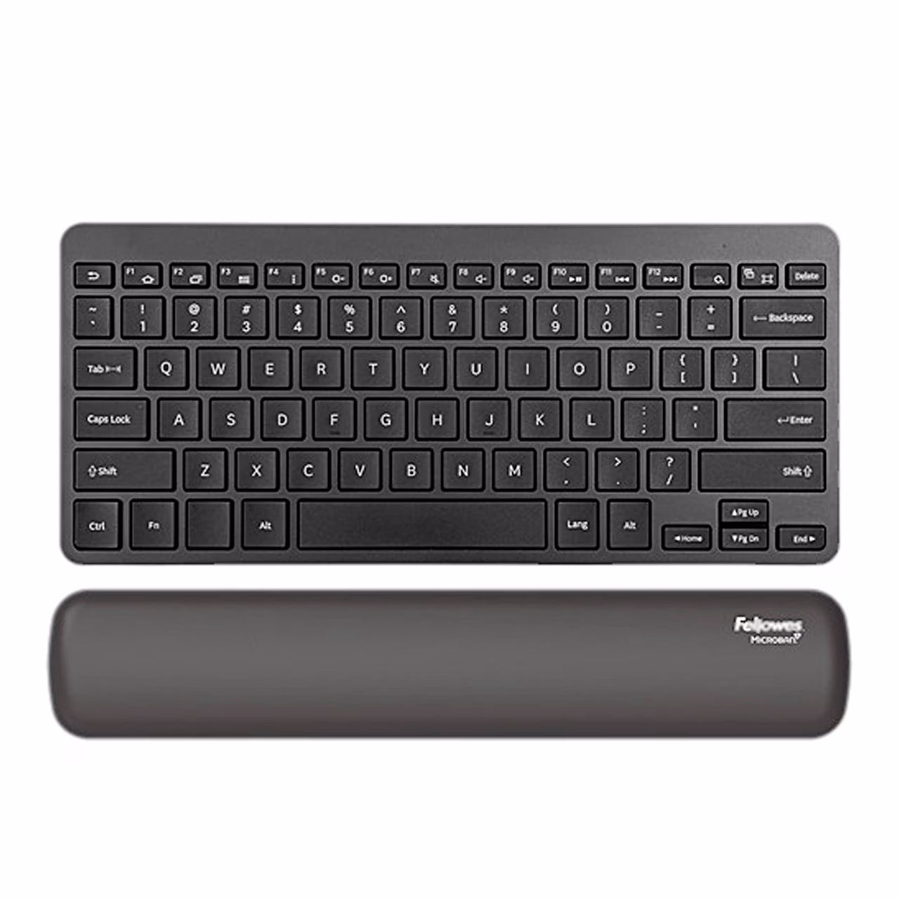 Must Fellowes Breyta Compact randmetugi kompaktse klaviatuuri ees pealtvaates