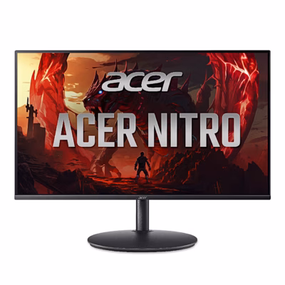 Arvutimonitor Acer Nitro XF27FX Ergo eestvaates, ekraanil Acer Nitro logo