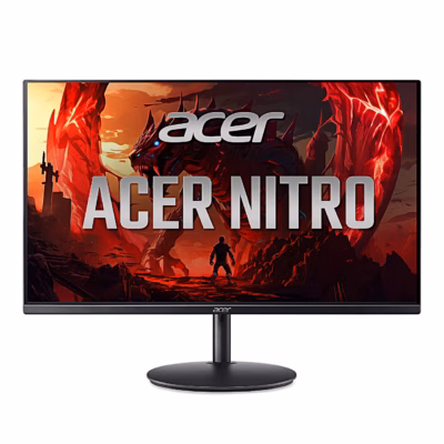 Arvutimonitor Acer Nitro XF27QX Ergo eestvaates, ekraanil Acer Nitro logo