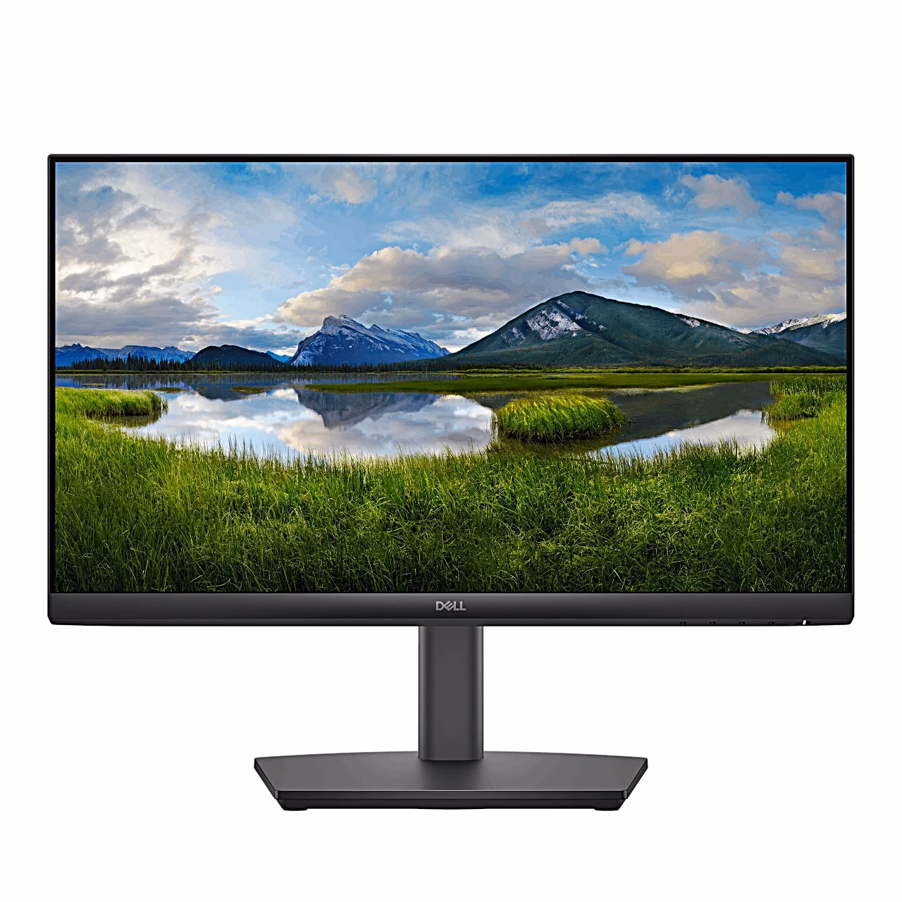 Dell E2225HSM monitor eestvaates, ekraanil mägijärve maastikupilt