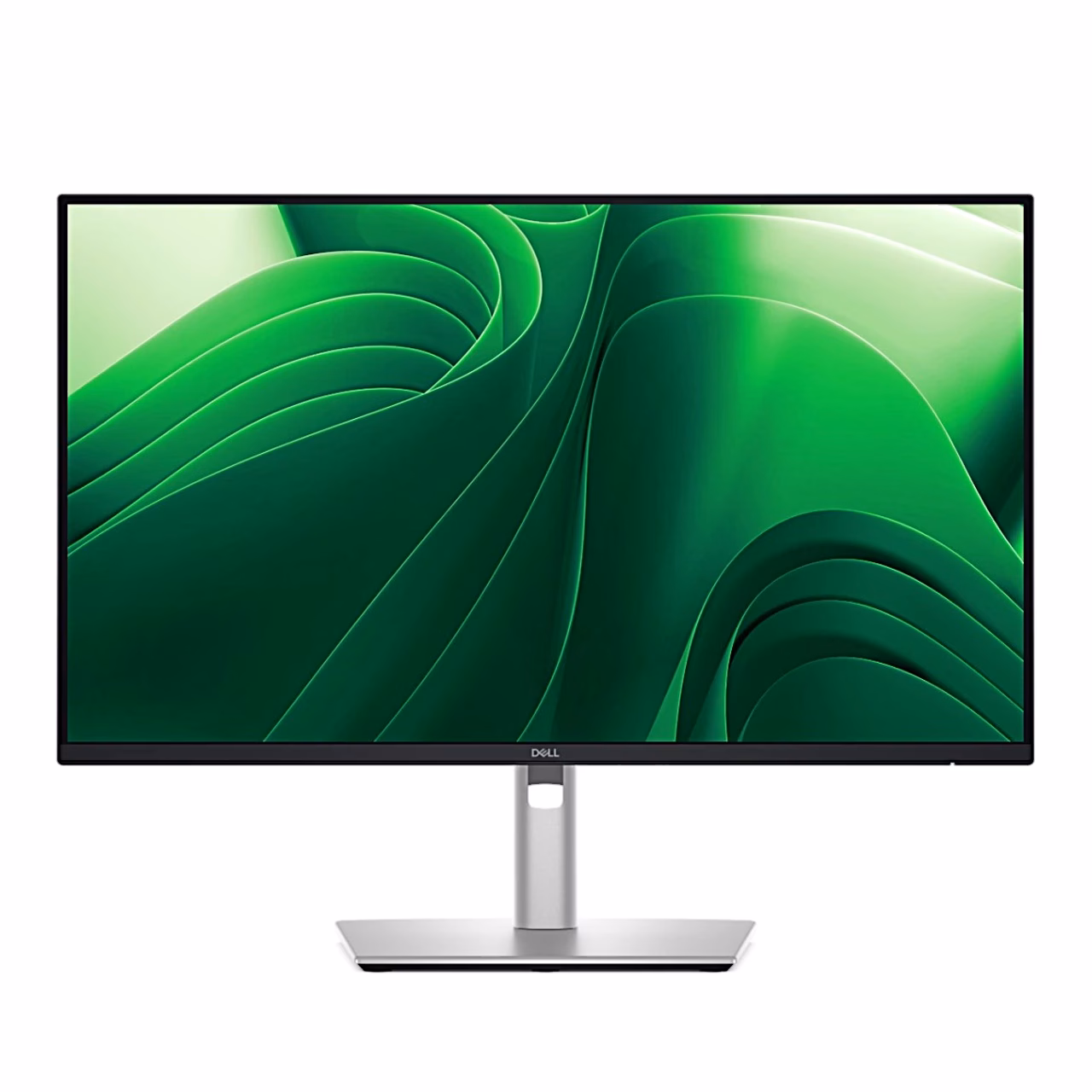 Dell P2425D monitor rohelise taustapildiga otse eestvaates
