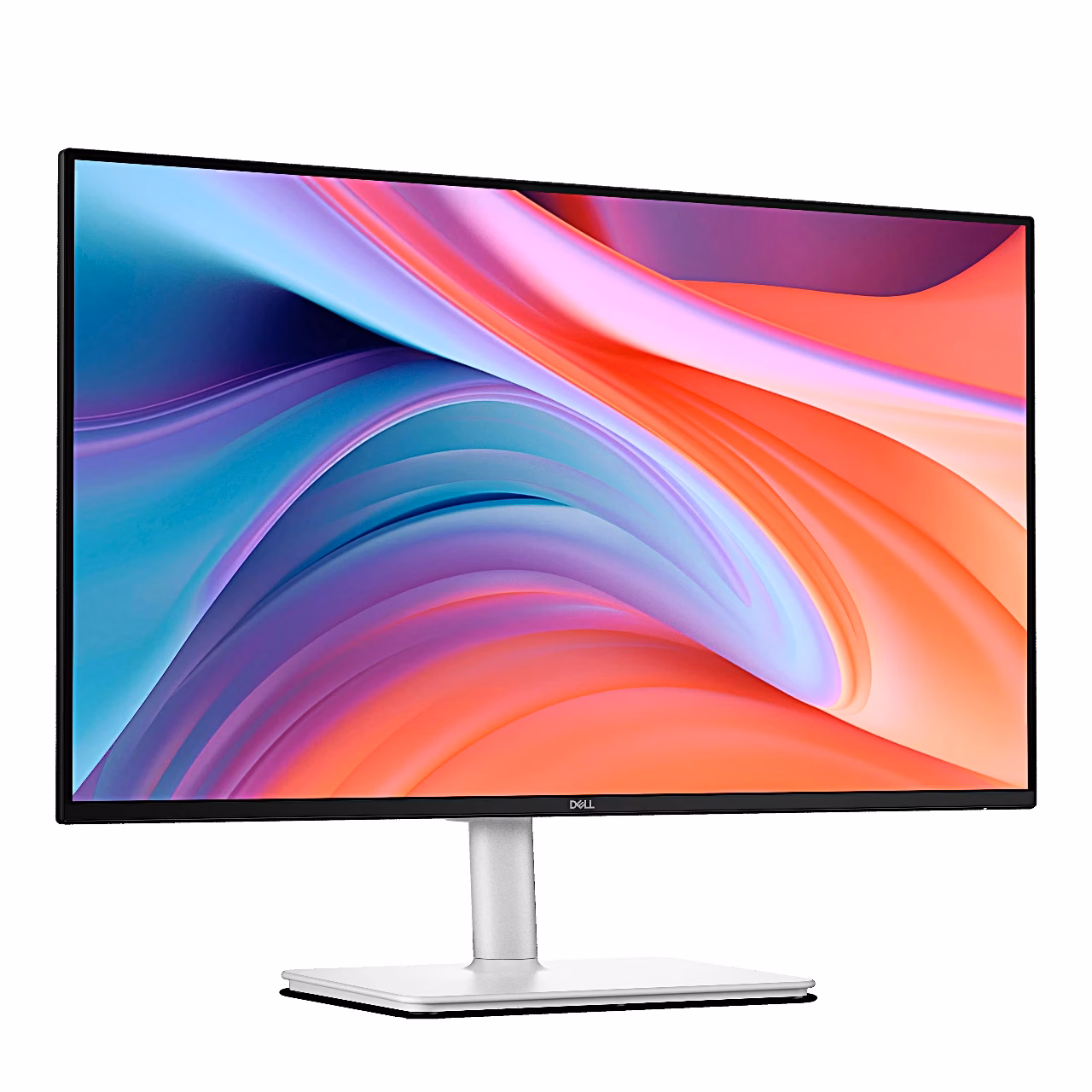 Valge arvutimonitor Dell S2725HSM, vaade eest ja vasakult