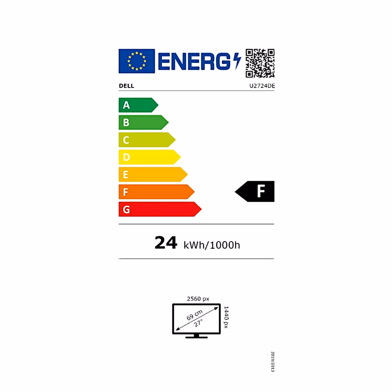 Monitori Dell U2724DE energiamärgis klassiga F skaalal A–G