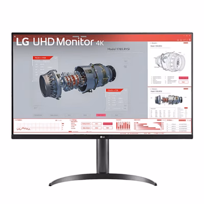 LG 32BR55UK-B 4K monitor kõrgeimas asendis, vaade eest