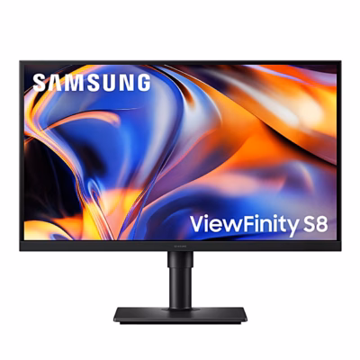 Arvutimonitor Samsung S80HF eestvaates, ekraanil ViewFinity S8 logo