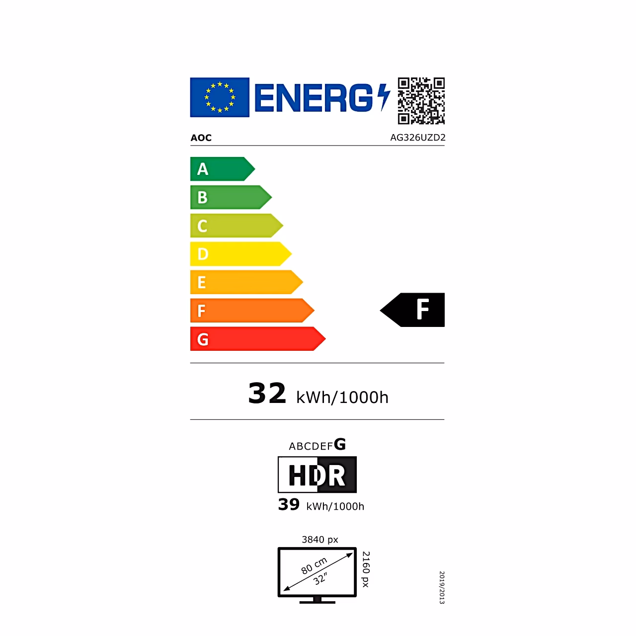 AOC AG326UZD2 energiamärgis, energiatõhususe klass F