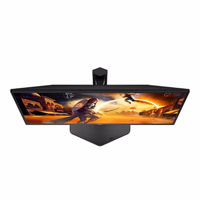 AOC Q25G4SR monitor ülalt vaadatuna, lame ekraan ja alus