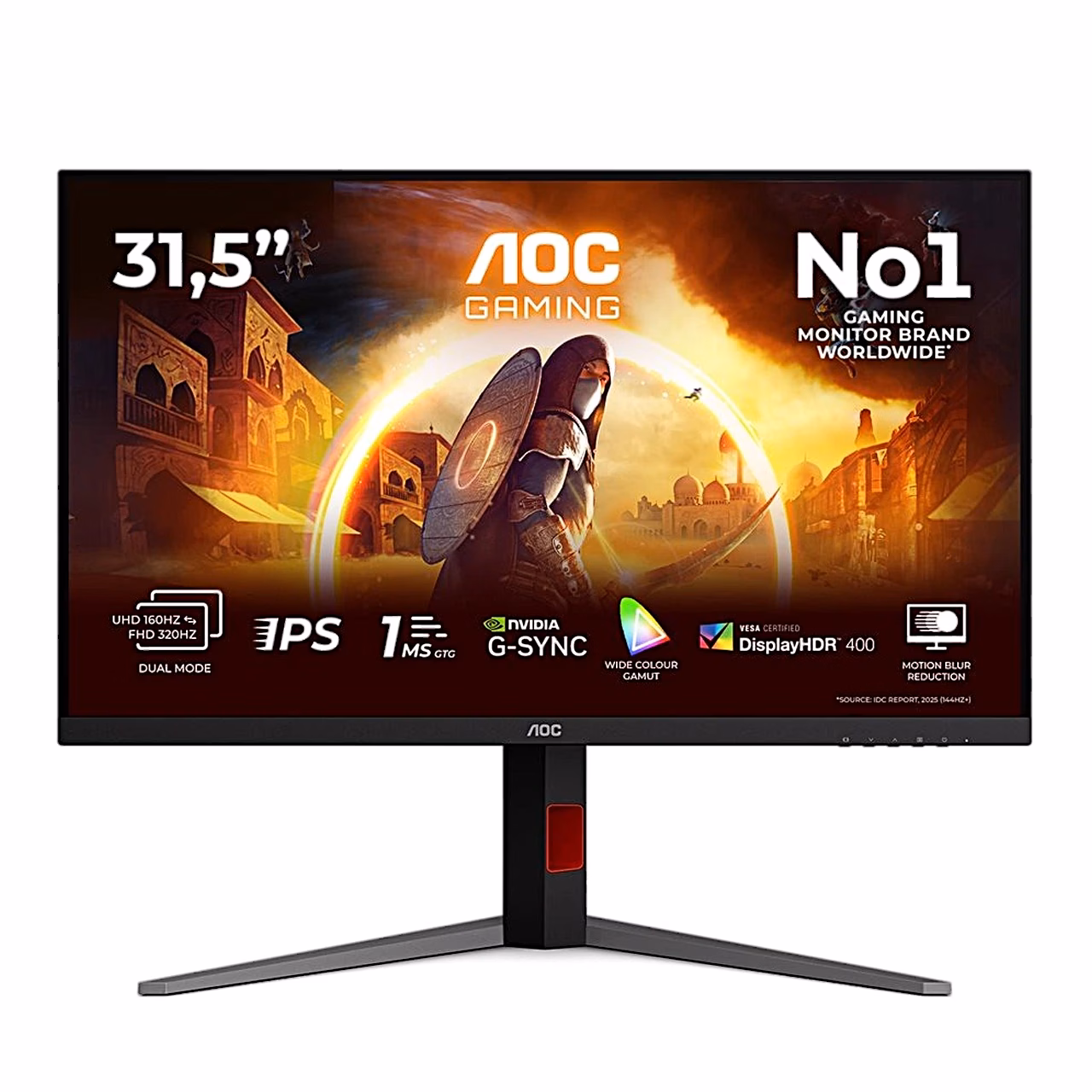 AOC U32G4U gaming monitor otse eest, ekraanil DisplayHDR 400 märk
