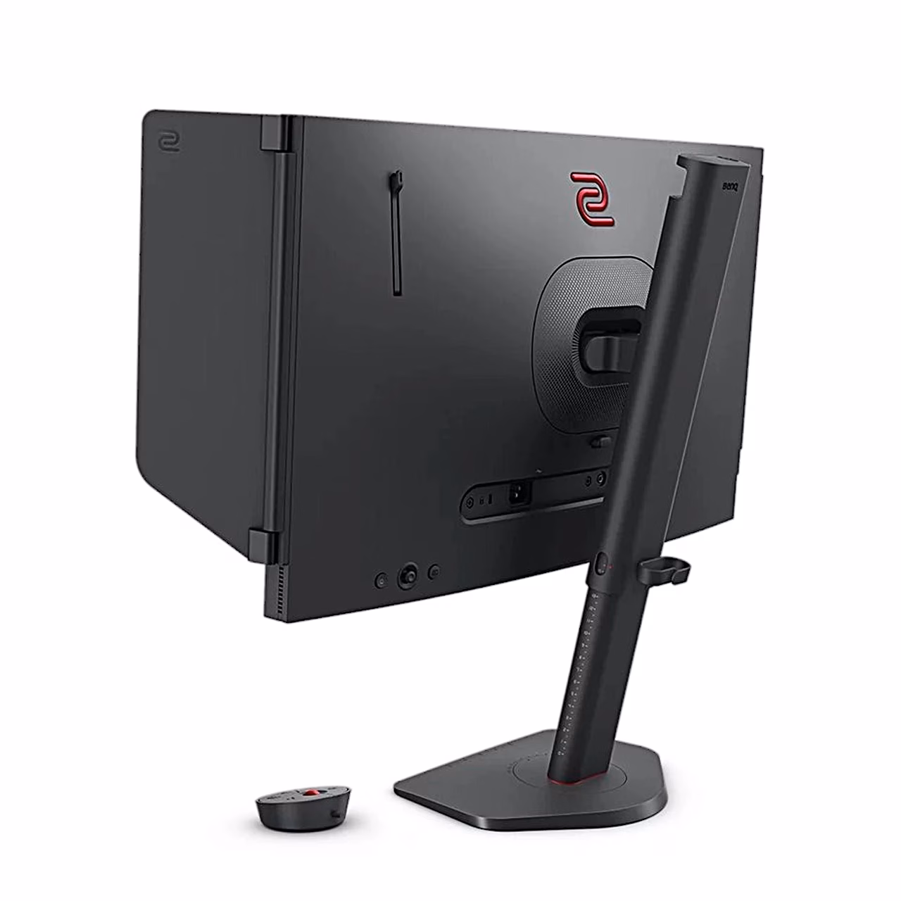 BenQ ZOWIE XL2540X+ monitori tagakülg viltu, punane ZOWIE logo ja alus