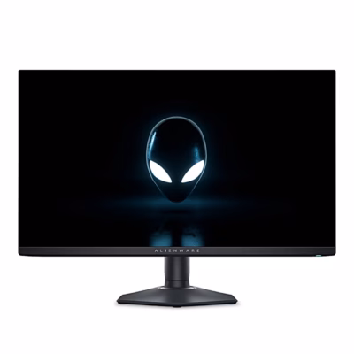 Dell Alienware AW2725DF mängumonitor eestvaates Alienware logoga ekraanil