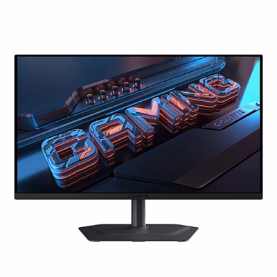 Mängurimonitor GIGABYTE MO27U2 eestvaates madalas asendis