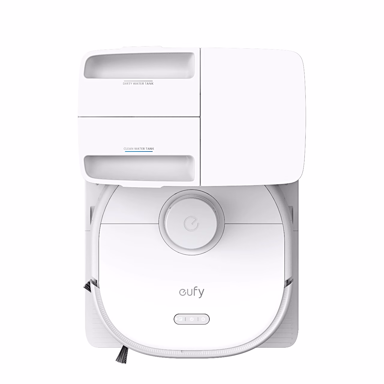 Anker Eufy X10 Pro Omni robot ja jaam ülaltvaates, nähtavad külgharjad