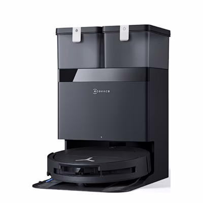 Robottolmuimeja Ecovacs DEEBOT T50 OMNI Gen3 mustas OMNI-jaamas, vaade vasakult