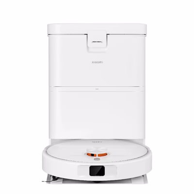Valge robottolmuimeja Xiaomi H50 puhastusjaamas, vaade otse eest