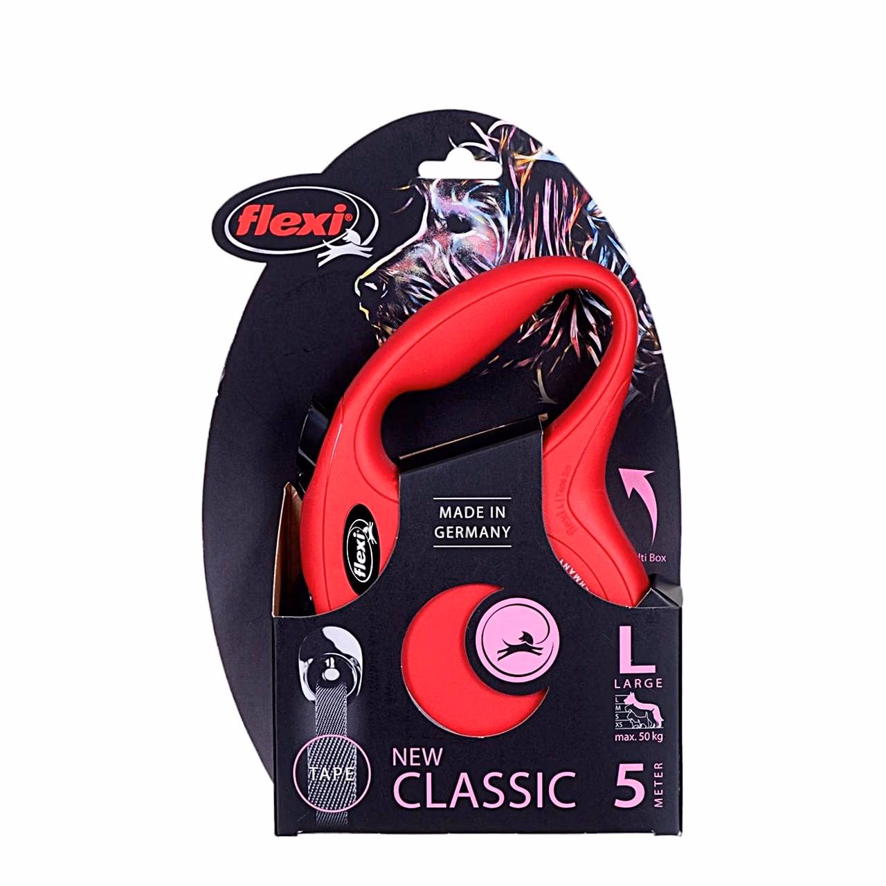 Sissetõmmatav koerarihm flexi New Classic L, lint, 5 m, kuni 50 kg, must