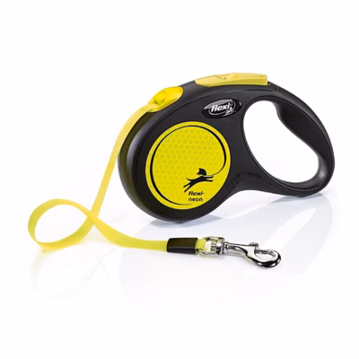 Sissetõmmatav teibiga jalutusrihm koerale flexi Neon, 5 m, kuni 15 kg, must/kollane