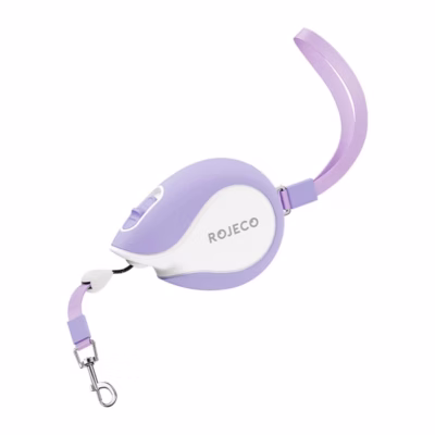 Lilla Rojeco Mini Pet 3m rullrihm valgel taustal, karabiin lahti kerituna