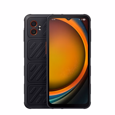 Must Samsung Galaxy XCover7 Pro nutitelefon eest ja reljeefse tagakaanega tagant