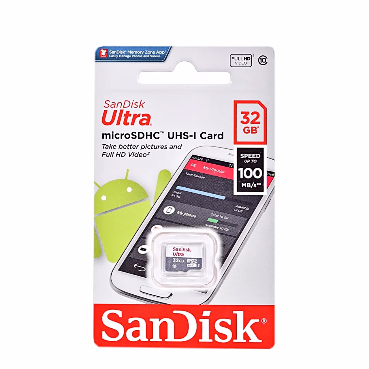 SanDisk Ultra SDSQUNR-032G-GN3MN 32 GB Class 10 U1 microSDHC mälukaart, valge/hall