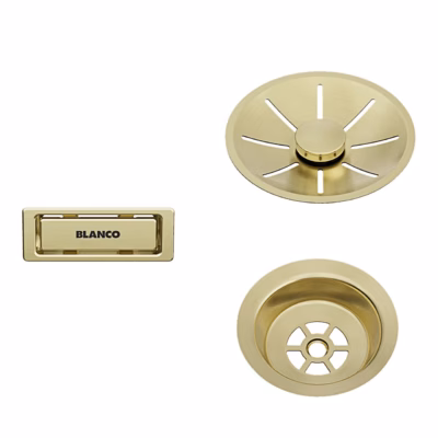 Satiinkuldne äravoolu- ja ülevoolukomplekt ühe-kausiga valamule BLANCO InFino Set, outlet/overflow, Satin gold