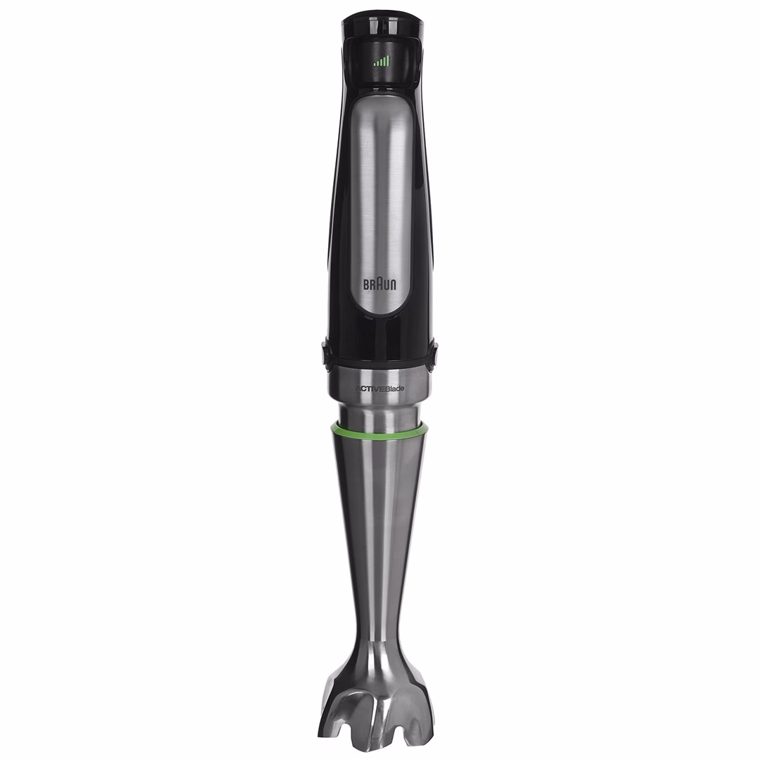 Käsiblender Braun MultiQuick 7 MQ7000X eestvaates, must käepide ja metallist jalg