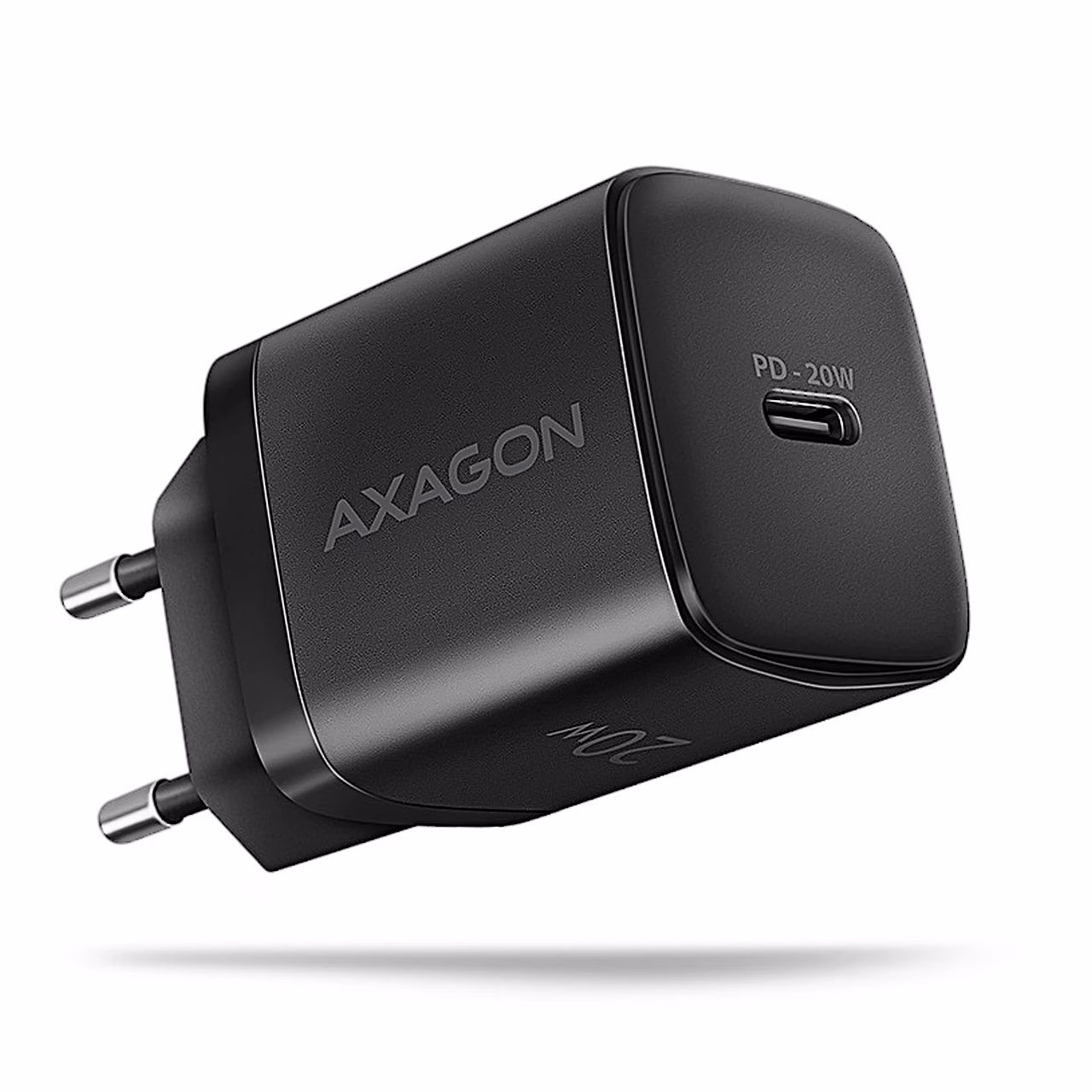 Must seinalaadija AXAGON ACU-PD20 USB-C-pordi ja europistikuga, nurgavaade