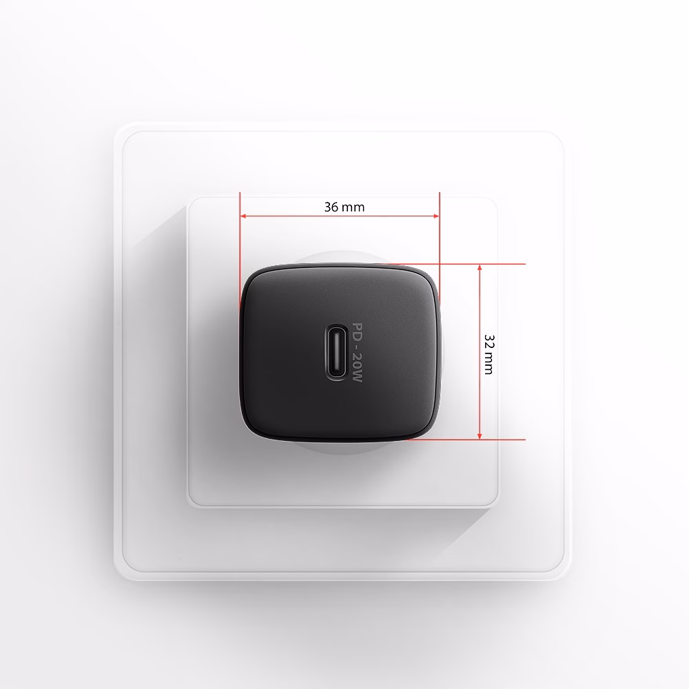 Seinalaadija ACU-PD20 pistikupesas, esikülje mõõdud 36 × 32 mm