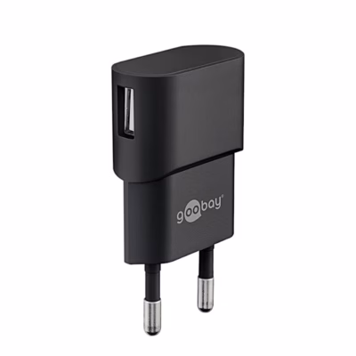 Must seinalaadija Goobay 44947 USB-A-pordi ja Euro-pistikuga viltu vaates