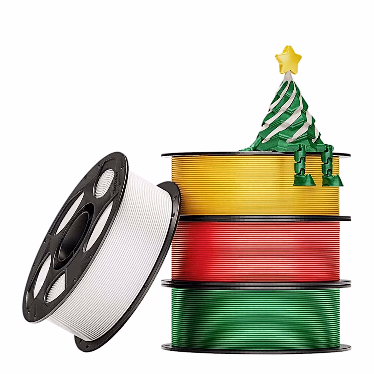 Anycubic PLA Silk Christmas komplekti neli rulli ja prinditud jõulukuuse kuju