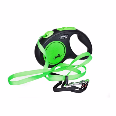 Sissetõmmatav jalutusrihm flexi New Neon M, lint 5 m, kuni 25 kg, roheline