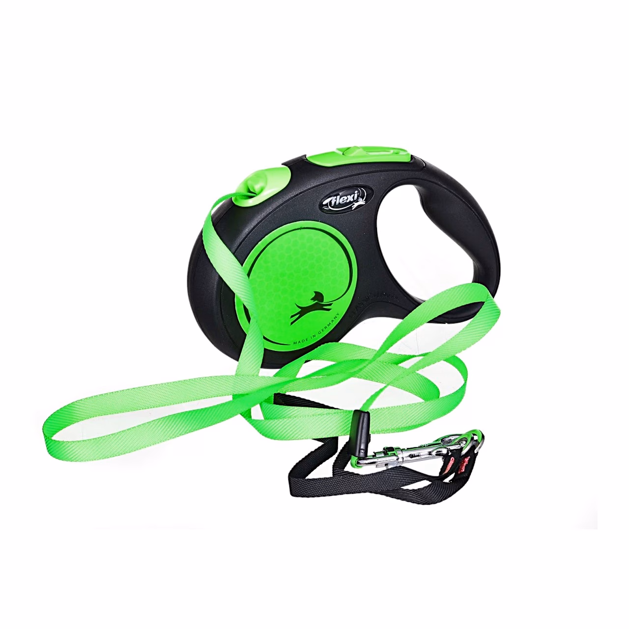 Sissetõmmatav jalutusrihm flexi New Neon M, lint 5 m, kuni 25 kg, roheline