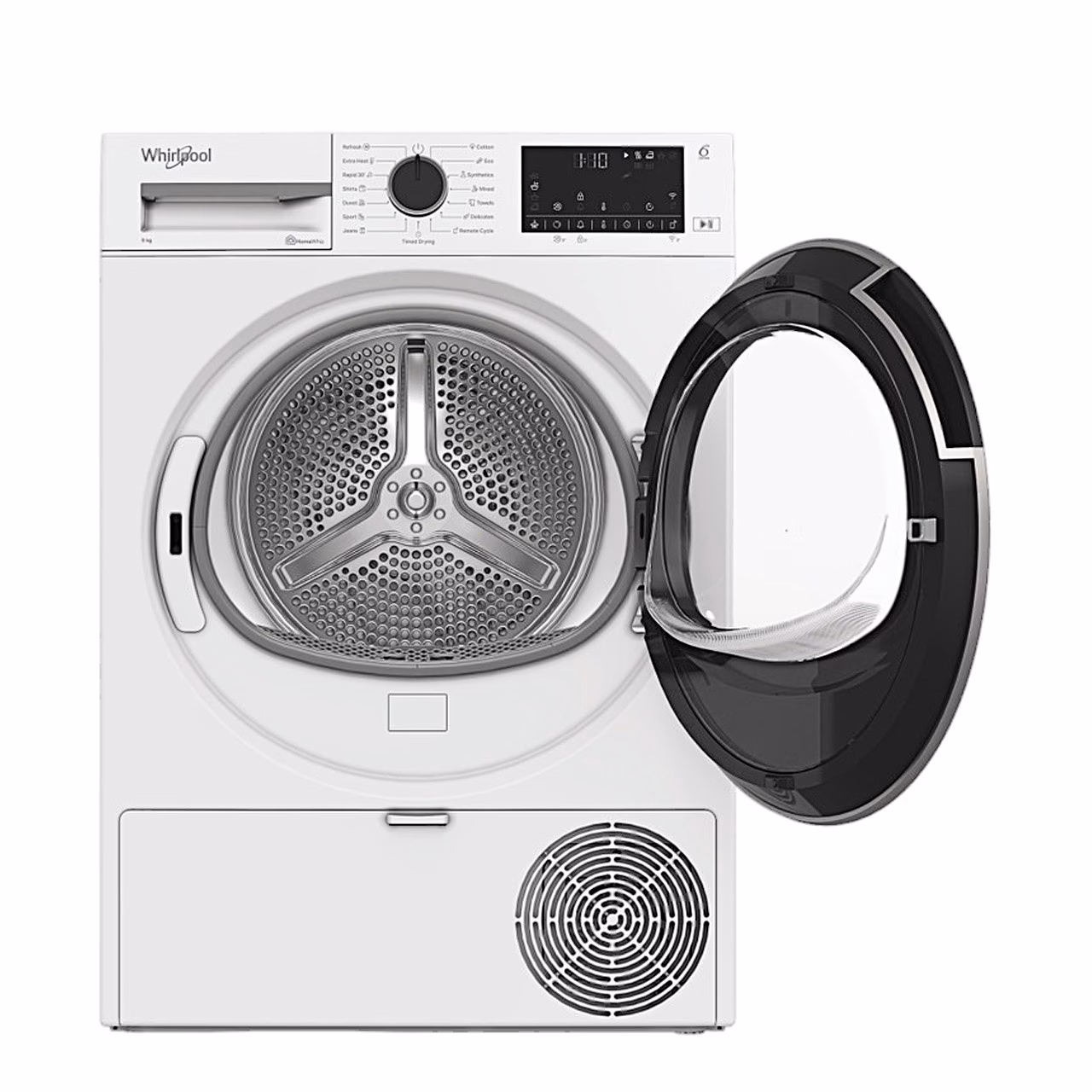 Whirlpool WP D9 WBS EE paremale avatud uksega, nähtav terastrummel
