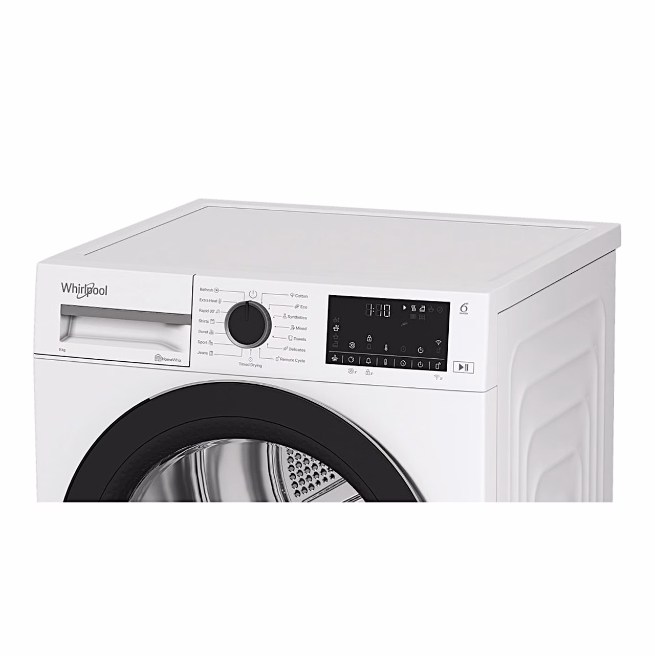 Whirlpool WP D9 WBS EE pesukuivati ülaosa ja juhtpaneel nurga alt