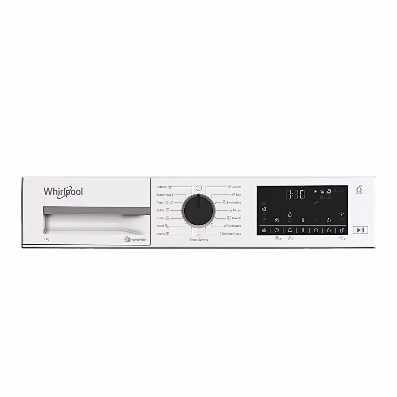Whirlpool WP D9 WBS EE juhtpaneel programminupu ja 15 programmiga