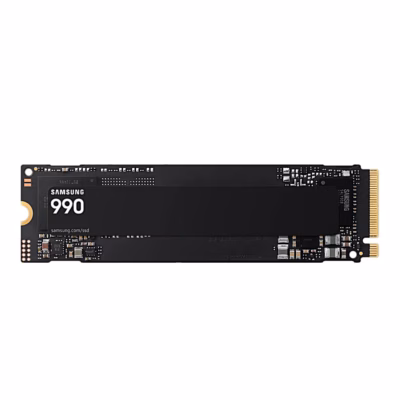 SSD-ketas Samsung 990 pealtvaade, must trükkplaat 990 kleebisega